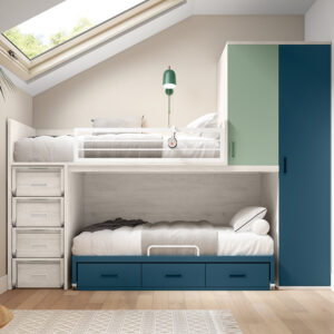 Cama tren con escalera extensible